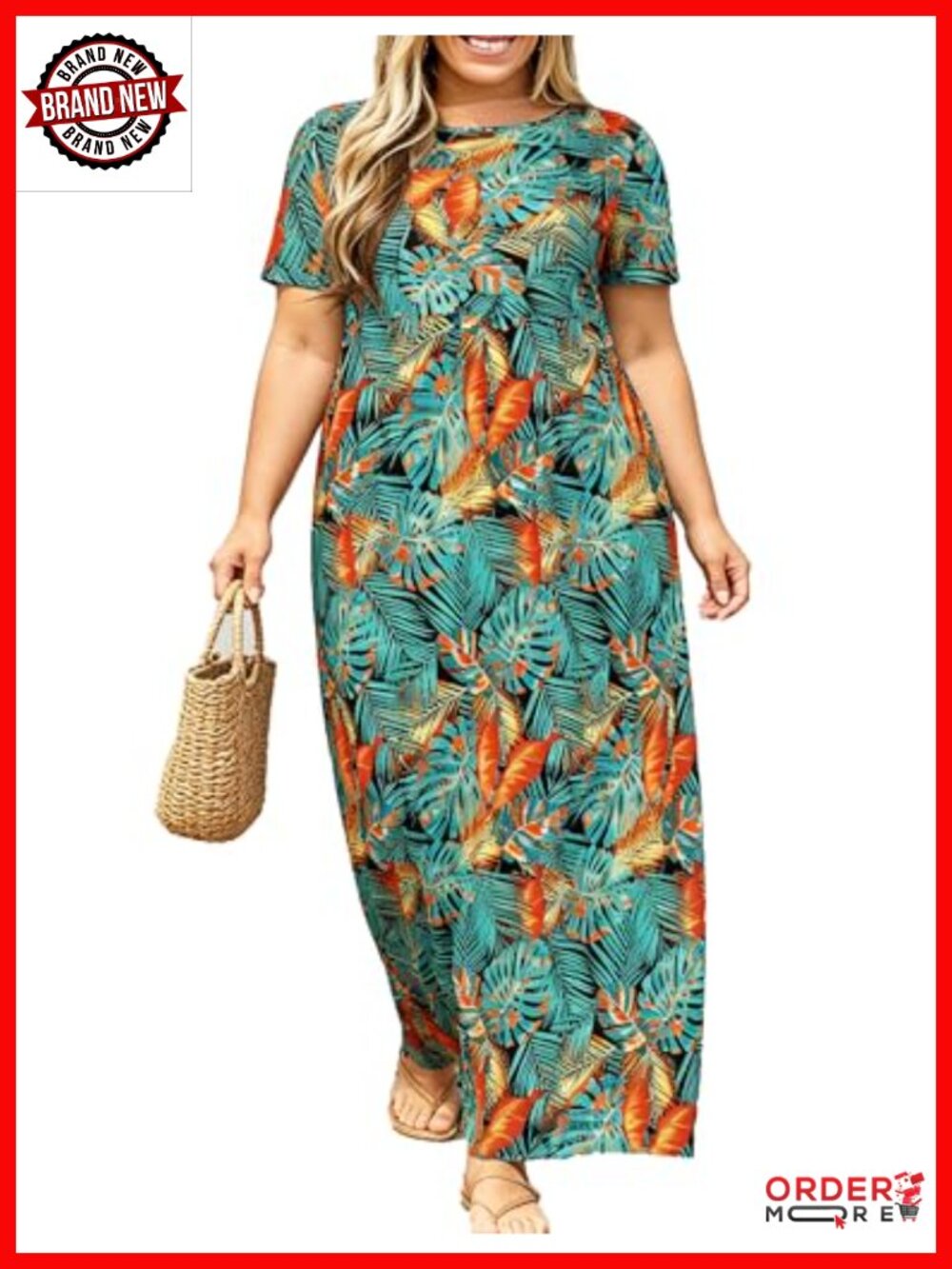 Plus Size Maxi Dress with Pockets Loose Casual Summer Dress Short Sleeve